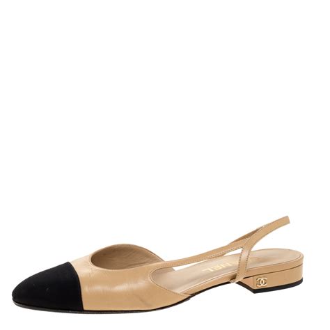 chanel beige and black slingbacks|chanel black slingback flats.